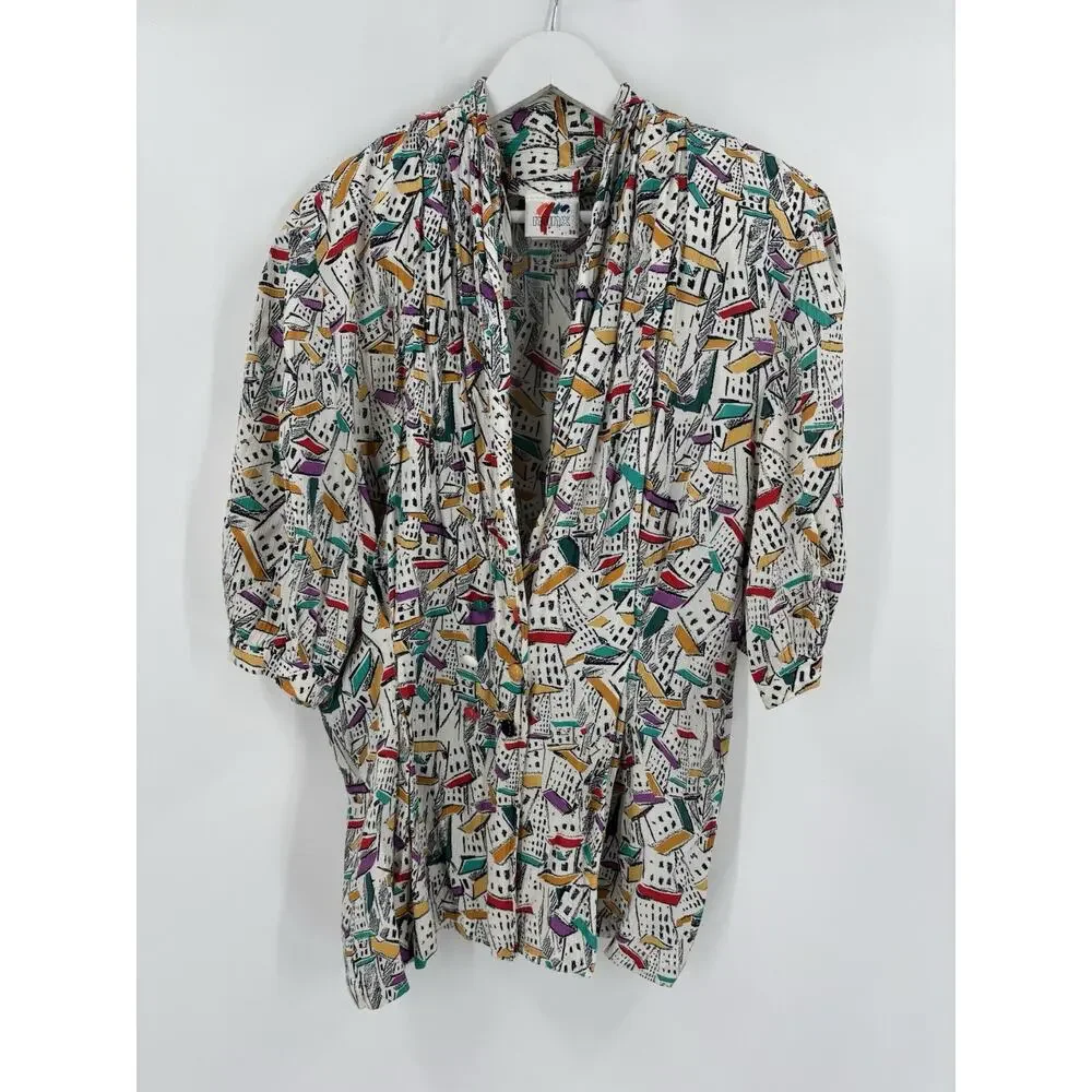 Minx Vintage Jacket Skirt Set Womens 34 / 38 White House Print Crepe Pleated